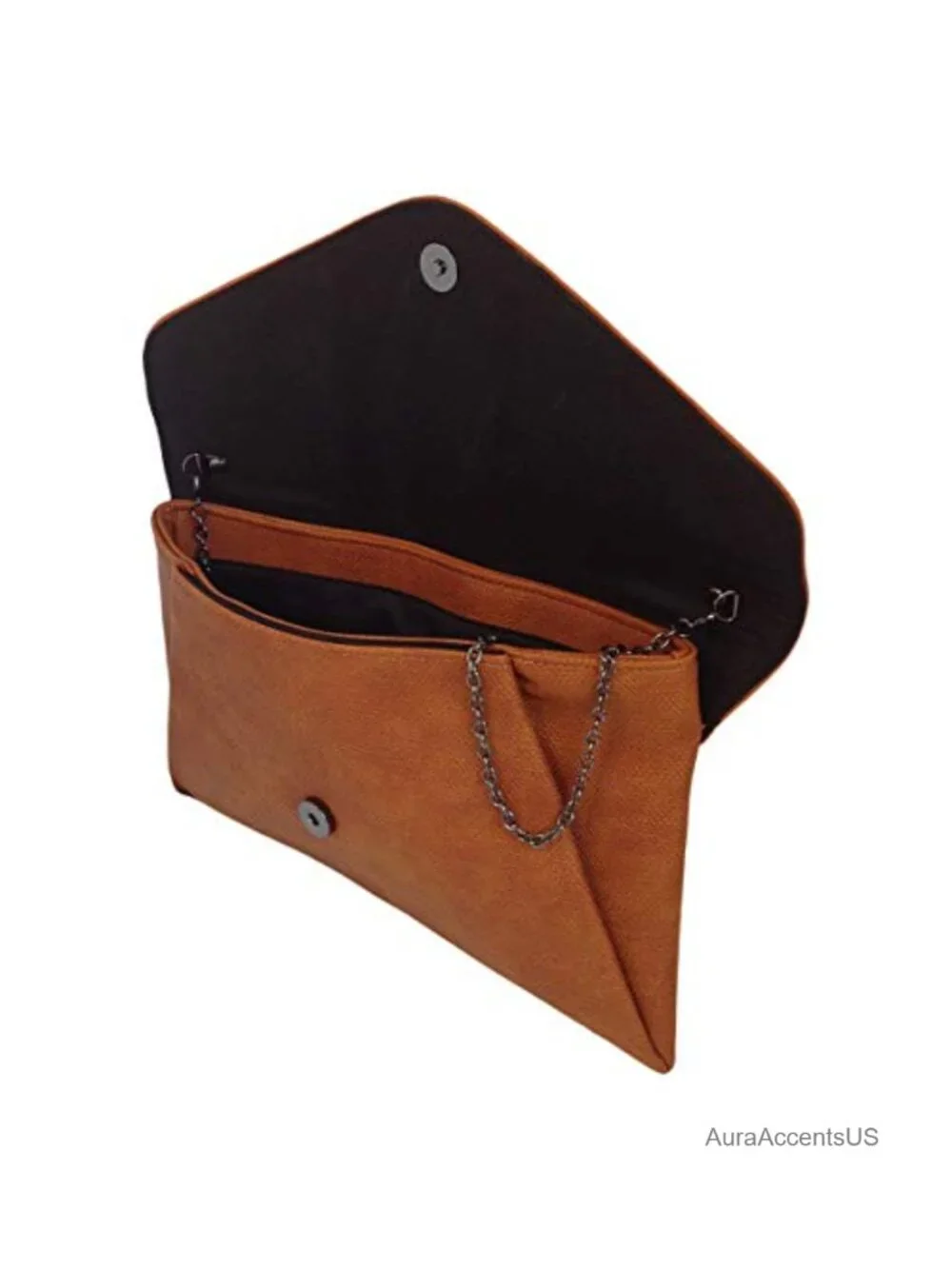 Synthetic Leather Double Pocket Envelope Clutch with Chain Strap
